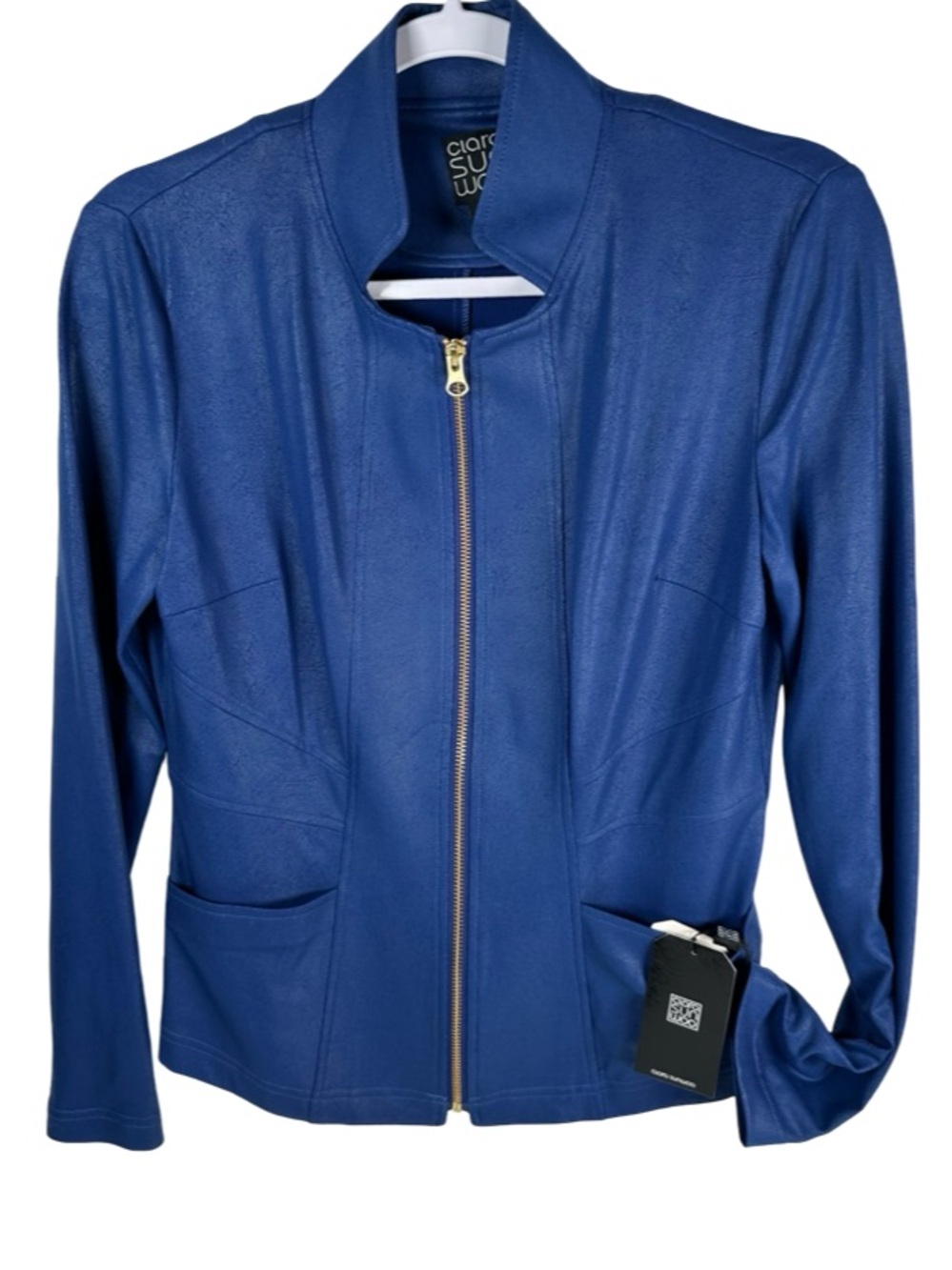 Clara Sunwoo Royal Blue Liquid Zip Up Long Sleeve Tailored Jacket Size XS NWT